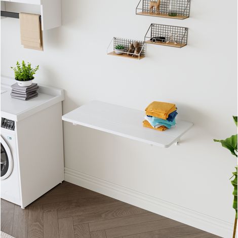 Tavolo pieghevole da parete 80 x 40 cm in MDF bianco con supporto metallico (1/5)