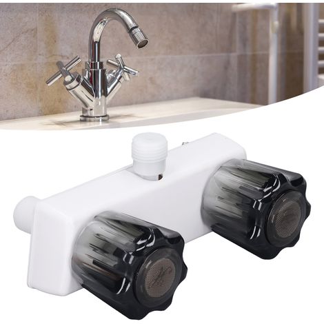 Robinet de dérivation pour camping-car, base blanche, bouton marron (1/5)