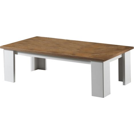 Table basse rectangulaire bois Oak et blanc brillant Sting 120cm (1/4)