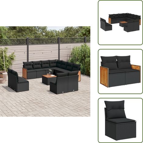 Salon de jardin 12 pcs avec coussins noir résine tressée - Ensemble Salon De Jardin - Meuble Extérieur - Mobilier De Jardin - Salon De Jardin Design - Set Salon De Jardin (1/5)
