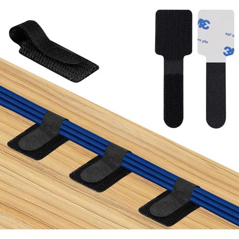 Gestion des câbles 50 pièces attache câble adhésif clips câble noir Pour bureau PC et TV organiseur de câbles réutilisable rangement propre fixation rapide sans outil (1/5)