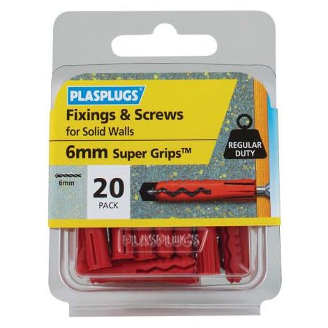 PLASPLUGS Solid Wall Super Grips Red Fixings & Screws