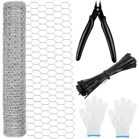 Grillage à Poule Maille 0.4m Hauteur X 5m Long, avec Pinces Coupantes, Gants et Attaches de Câble (1/5)