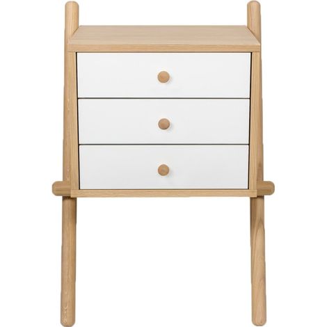 Table de Chevet Murale 3 Tiroirs "Wiru" 70cm Chêne & Blanc (1/3)