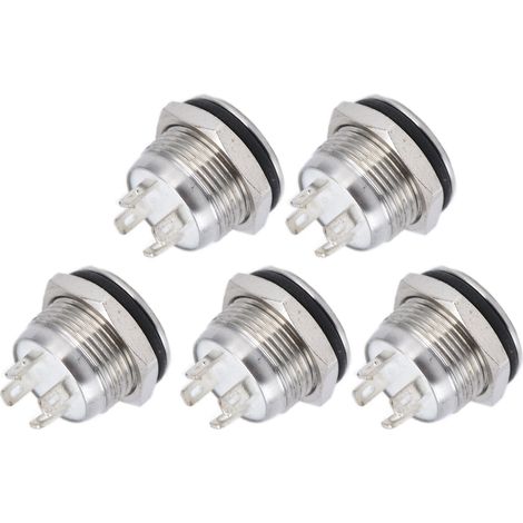 5er-Pack Drucktaster aus Edelstahl mit flacher Oberseite, LED-Beleuchtung und Selbstreset, 12 mm, AC 220 V, Grün (1/5)