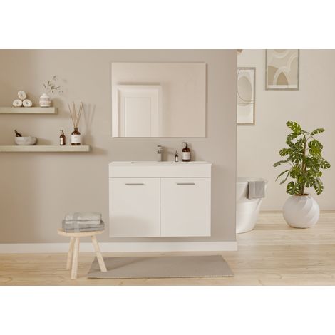 Meuble de salle de bain MINAO 80 en kit - 2 portes - Blanc Brillant - Faible profondeur