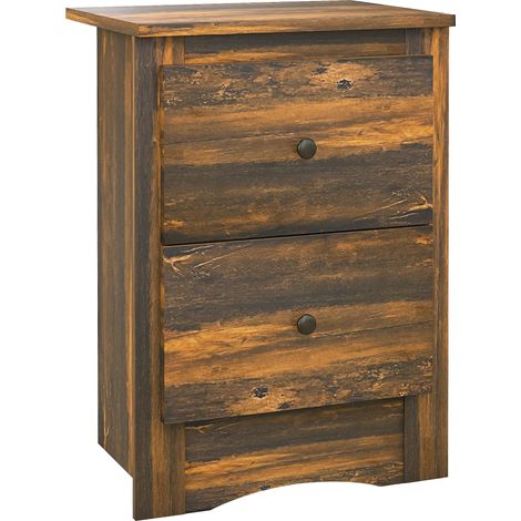 Comodino con 2 Cassetti in stile Rustico, Comodino per Camera da Letto in Legno, 40x30x56 cm, Marrone