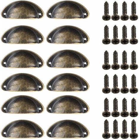 12 Pièces Poignée de Porte Coquille, Rétro Poignées de Porte, Poignées de Meubles Traditionnelles en Demi Lune Avec Vis, pour Tiroir, Armoire, Commode (Bronze) (1/4)