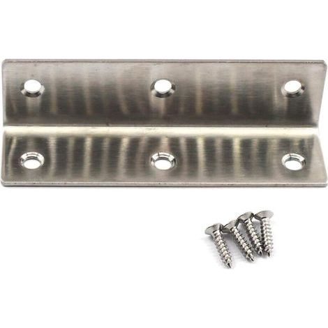 Lot de 6 équerres d'angle en acier inoxydable en forme de L pour étagères en bois 100 x 25 x 25 mm
