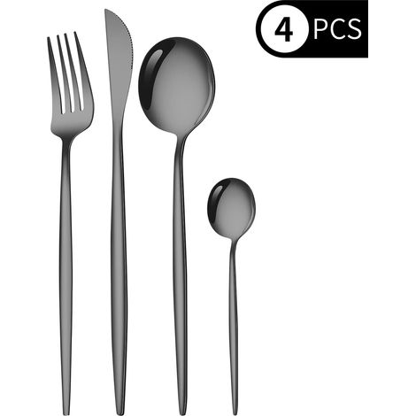 Ensemble de couverts en acier inoxydable (noir) (couteau, fourchette, cuillère) (1/5)