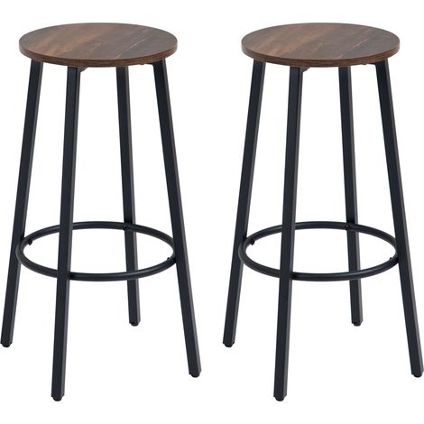 Bar Stools, Set of 2 Kitchen Breakfast Stools with Sturdy Steel Frame, Industrial Tall Bar Chairs, 65cm High Seat, Rustic Brown