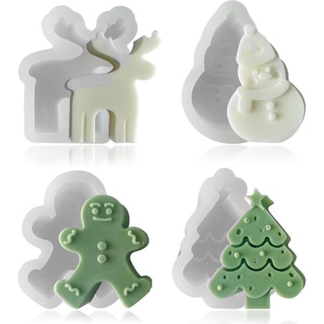 4 Pièces Moule À Bougie De Noël Moule En Silicone Noël Sapin Noël, Bonhomme En Pain D'Épices, Élan, Formes Bonhomme Neige, Pour Fabriquer Des Bougies, Aromathérapie, Savon (1/5)