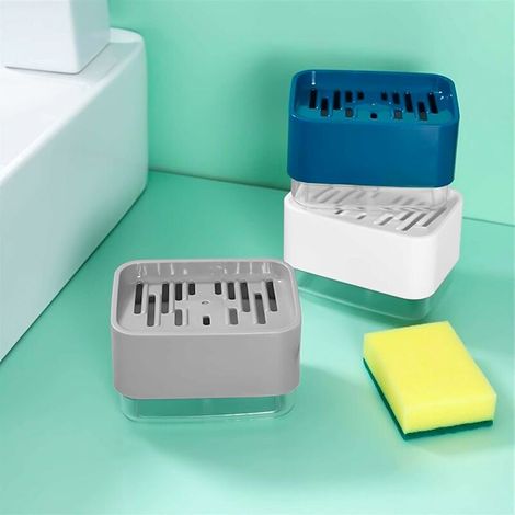 royaluxe -Pompe de distributeur de savon, distributeur de savon 2 en 1 et porte-éponge de distributeur de savon rechargeable pour la cuisine (bleu) (1/5)