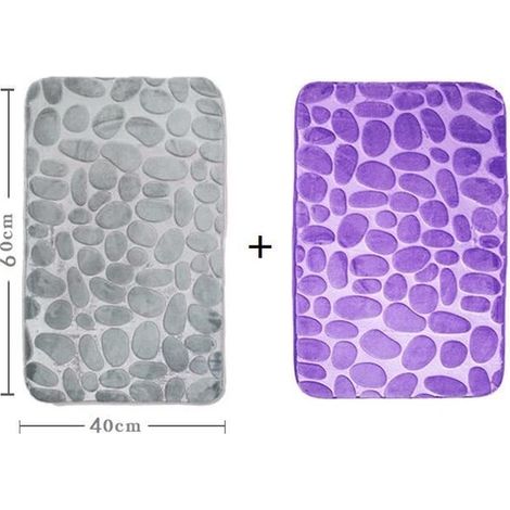 Tapis de sol - Corail - 2PC - Gris et Violet - Antidérapant - Mousse à mémoire de forme (1/4)