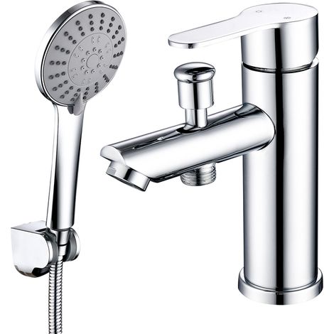 Badewannenarmatur Set gebürstet, Edelstahl Duscharmatur zur Wandmontage mit 4-Strahl Handbrause, G1/2 Anschluss, Wannenmischer Komplettset (1/5)