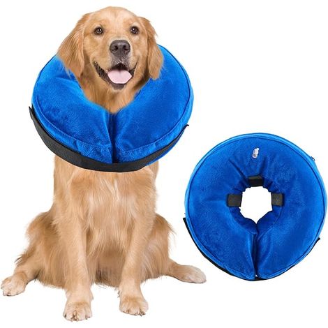 Inflatable Dog Collar, Adjustable Collar After Surgery, Soft Escape Proof Collar with Breathable Material, Elizabethan Dog Collar, Blue, M (1/5)