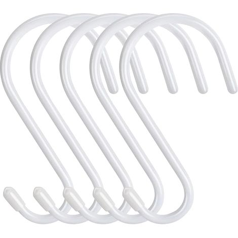 Packung 5 große S-Haken, weißer Gummi, 14 cm, Aufhängungshaken, rostfreie Metallhaken, maximale Belastung: 30 kg, S-förmige Aufhängungshaken, Badezimmer, Büro (1/5)