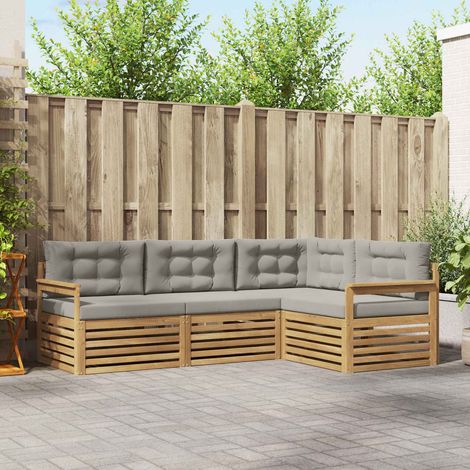 Teenpull – Outdoor-Sofagarnitur 5 Stk. Weiß und Hellgrau Polyester (1/5)