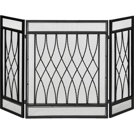Pantalla de seguridad para chimenea, construcción metálica, dimensiones 126x3x80 cm, diseño plegable, panel principal 65x80 cm, panel lateral 30x80 cm. (1/5)