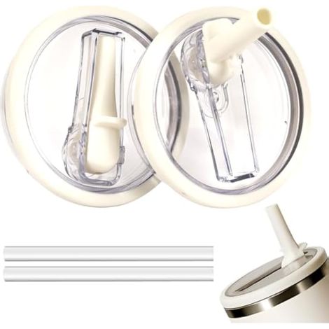 Lot de 2 gobelets de 1200 ml avec couvercle à rabat avec paille de rechange compatible avec Stanley Quencher, anti-fuites, résistants aux éclaboussures, réutilisables pour gobelet de voiture et (1/5)