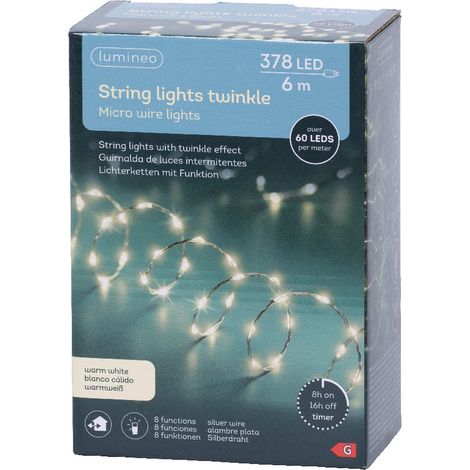 Lumineo LED Lichterkette Twinkle Micro wire silber 6 Meter 378 Lichter - warmweiß (1/3)