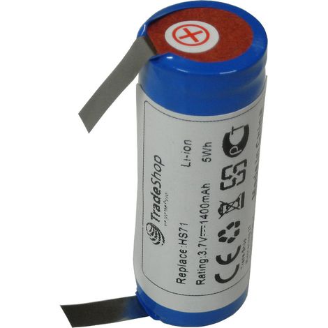 Trade-Shop Premium Li-Ion Akku 3,6V/3,7V 1400mAh 18500-Zelle 52mm x 18,5mm mit U-Lötfahnen 5mm