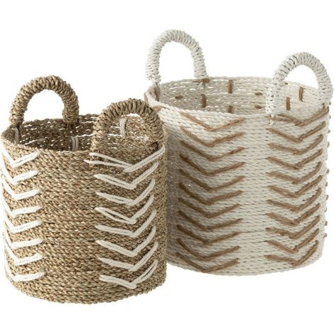 Lot de 2 Paniers de Rangement "Chevron" 39cm Naturel & Blanc (1/5)