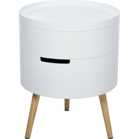 3-Tier Coffee Table, Round End Table with 2 Hidden Compartments and Detachable Tray, Side Table with Storage for Living Room, White
