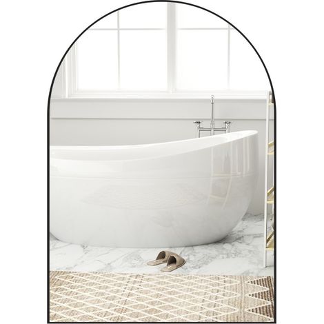 Badezimmerspiegel in Bogenform 50 x 70 cm mit schwarzem Aluminiumrahmen (1/5)