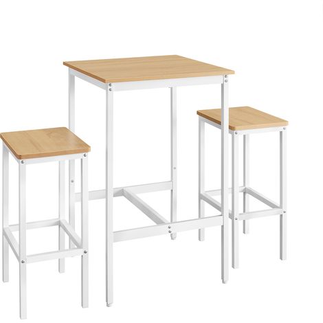 Vasagle – Table haute avec 2 tabourets – Dimensions table 60x60x90cm – Dimensions tabouret 30x40x65cm – Style industriel blanc – Gain de place