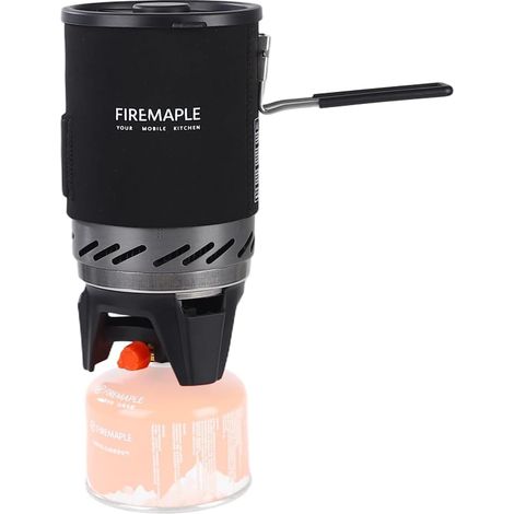 Système Réchaud Gaz de Camping Portable X1 Pro Noir échangeur thermique, allumage piézo, poignée pliante améliorée, pot tout-en-un compact et robuste, réchaud portable (1/5)