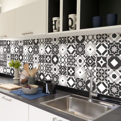 Sticker Mural Carrelage adhésif Cuisine Salle de Bain - 30 STICKERS CARREAUX DE CIMENT AZULEJOS SONORITA - 30stickers10x10cm (1/5)