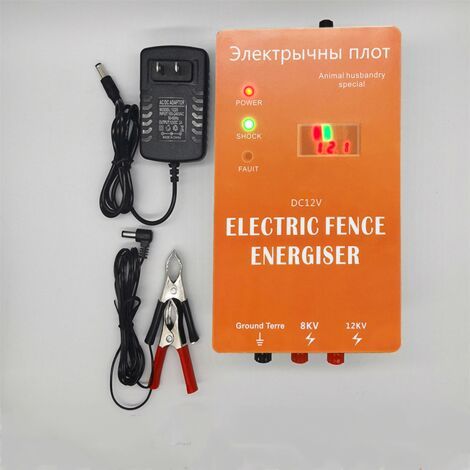 Elektrischer Tierzaun, einstellbarer Hochleistungs-Impulsgenerator für Geflügelzuchtbetriebe. Digitalanzeige, 5 km Reichweite, EU-Stecker (1/2)