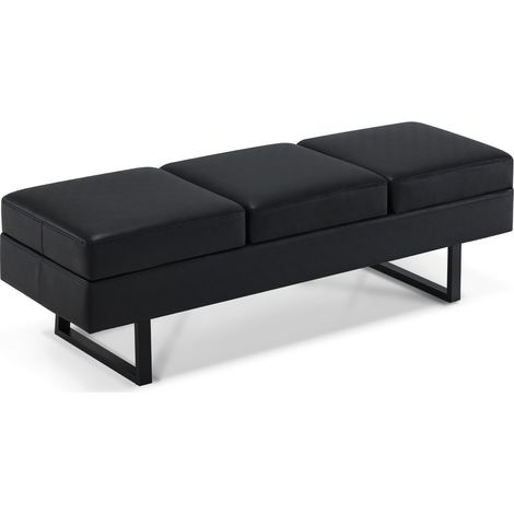 BarberPub 3-Sitzer Sitzbank für Friseursalon, Breite 153 cm, Wartebank Friseur, Polsterbank Schlafzimmer, Bettbank für Wohnzimmer, Schuhbank Flurbank, W513 (Schwarz/Kunstleder) (1/5)