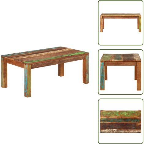The Living Store Table basse 110x55x40 cm bois de récupération massif - Table Basse - Meubles En Bois - Mobilier Vintage - Décoration Intérieure - Style Industriel (1/5)