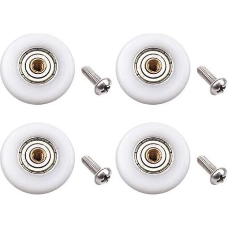Lot de 4 roulettes de porte de douche – Pièce de rechange pour porte de douche coulissante en verre de salle de bain (diamètre du rouleau 23 mm) (1/4)