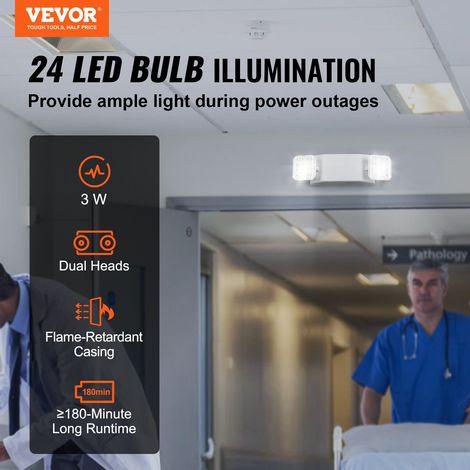 Éclairage de secours, lot de 24, luminaires de sortie de secours, 3 W, tête carrée réglable à 2 LED blanches, montage au plafond ou… (1/5)