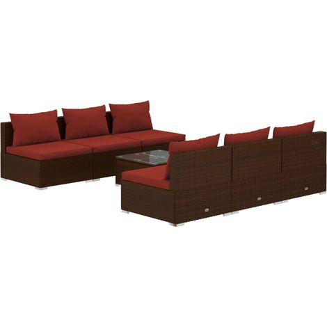 Set muebles de jardín 7 piezas y cojines ratán sintético marrón vidaXL (1/5)