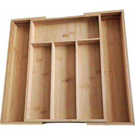 Boîte de rangement pour couverts en bambou, adaptée aux tiroirs, capacité de rangement extensible de 26 cm à 39 cm, support à couverts de cuisine, séparateur cuillère/fourchette. (1/5)