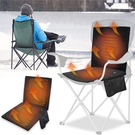 Noir,Coussin Chauffant Pliable, Siège Portable avec Température Réglable, Chaise de Camping avec Dossier, Câble USB (1/5)