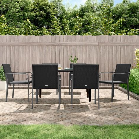Ensemble Table et Chaise de Jardin Contemporain  Ensemble à manger de jardin 7 pcs coussins résine tressée acier 38170