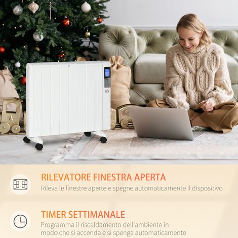 Radiateur soufflant électrique 2000W, 1000/2000W réglable, avec thermostat et minuterie programmable, idéal pour chauffer pièces jusqu'à 15 m², dimensions 75x31x66.5 cm, couleur blanc (1/5)
