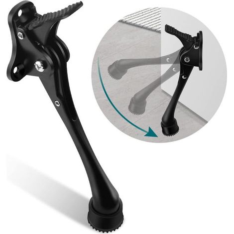 Tope de puerta de 18 cm de largo, accionado por pedal con tornillo, apto para puertas interiores y exteriores, color negro.