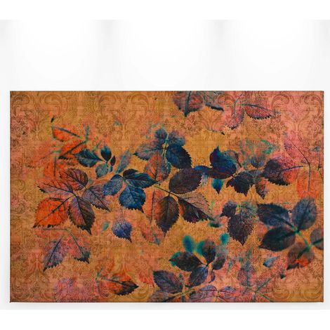 Tableau été indien avec feuilles orange & bleu | Tableau coloré idéal bureau | Tableau sur toile couloir & chambre adulte - 0,9 x 0,6 m (1/5)