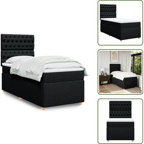 The Living Store Sommier à lattes de lit et matelas Noir 80x200 cm Tissu - Lit Double - Literie - Matelas - Sommier - Cadre De Lit