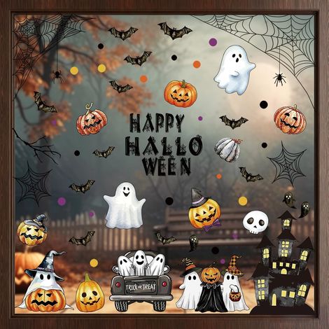 Pegatinas de Halloween, 90 piezas – Juego de 6 hojas (20x30 cm) – Decoraciones espeluznantes y adorables para ventanas (1/5)