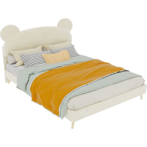 Lit rembourré, 140x200cm, beige, meuble de chambre multifonctionnel, base solide discrète (sans rangement), matelas non inclus (1/5)