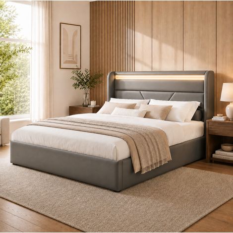 lit chambre adulte rangement 160x200 PU gris moderne OKMYHOME (1/5)