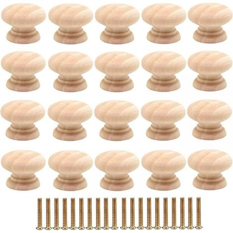 20 maniglie rotonde per cassetti da 35 mm, maniglie in legno per mobili, stile semplice per cassetti, armadi, comodini, maniglie a foro singolo di piccole dimensioni per ante di armadi con viti