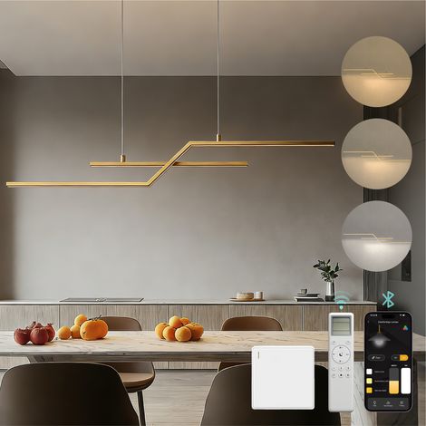 Mai & Mai Pendelleuchte mit Fernbedienung & App steuerbar, LED Hängelampe Linear design 3000K-6000K Verstellbares Kabel 24W Gold Hängeleuchte für Esszimmer Wohnzimmer Schlafzimmer Luvina10
